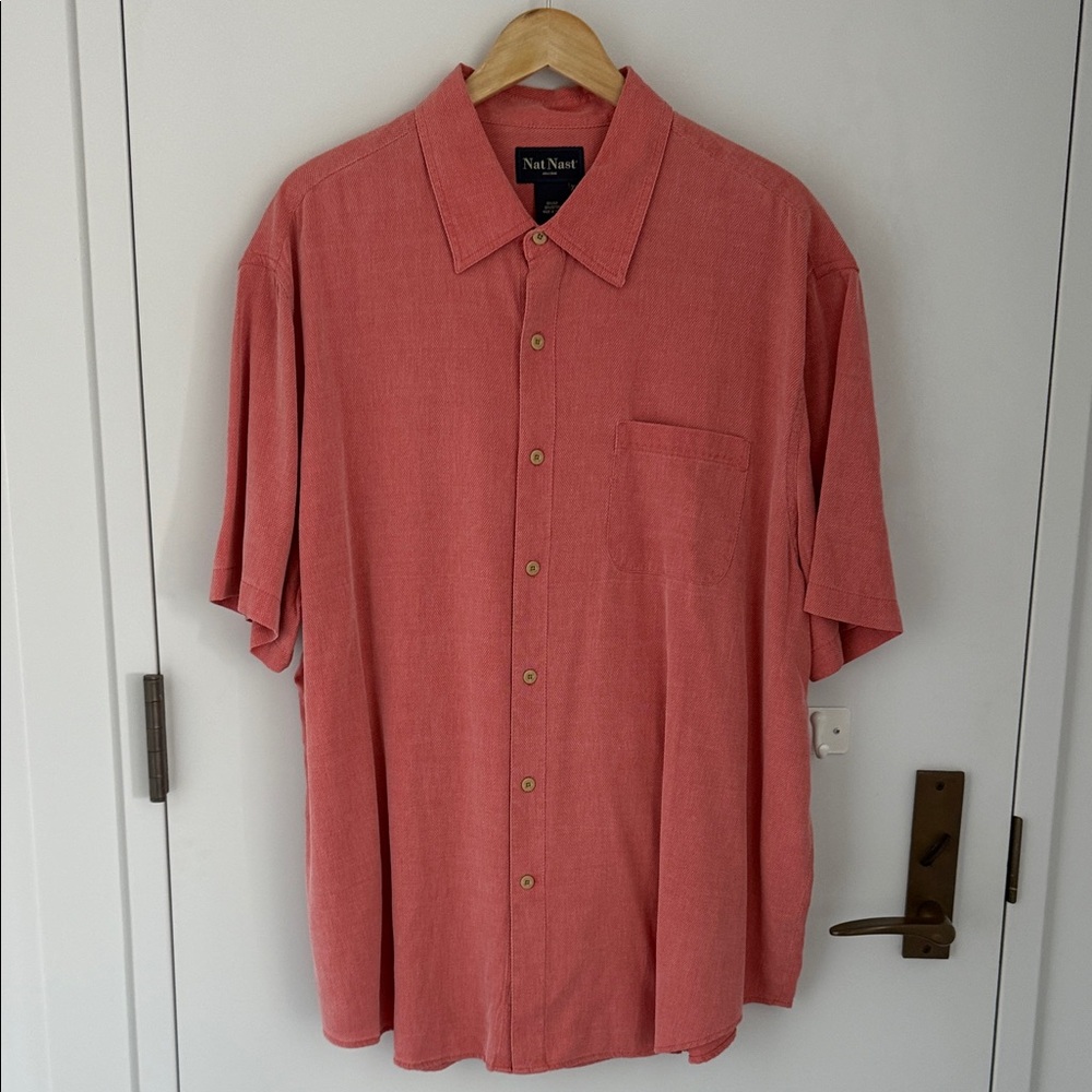 Nat Nast Men's Light Red (Tango Red) Silk Cotton Blend Casual Button Down Shirt